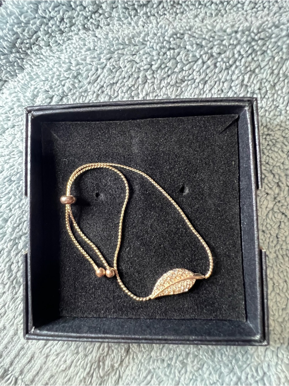 Delicate Rose Gold Leaf Slider Bracelet